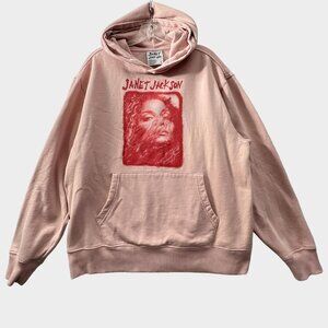 Janet Jackson Hoodie Sweatshirt Womens Large Pink Graphic Pullover Long Sleeve